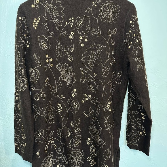 Carole Little Brown Wool Cardigan with Floral Embroidery - Picture 5 of 8